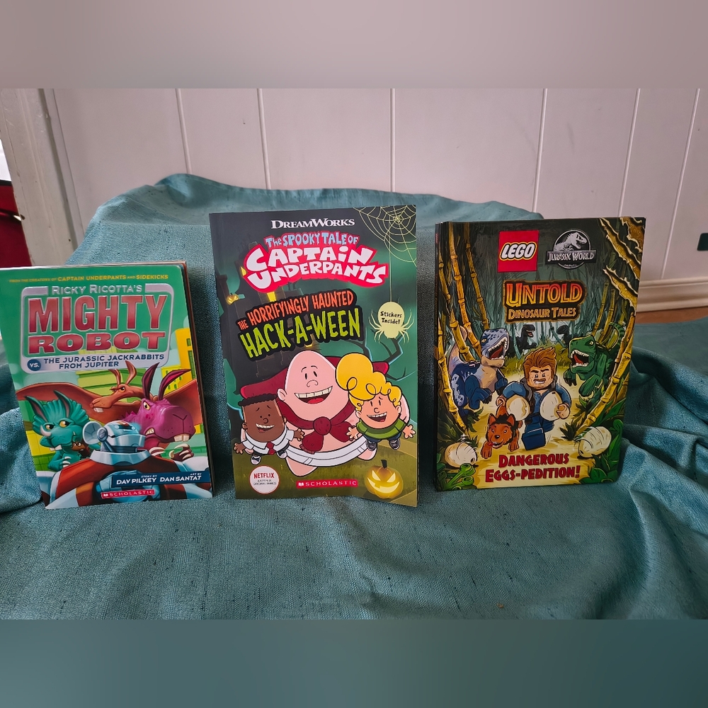 Captain Underpants and LEGO Jurassic World Books